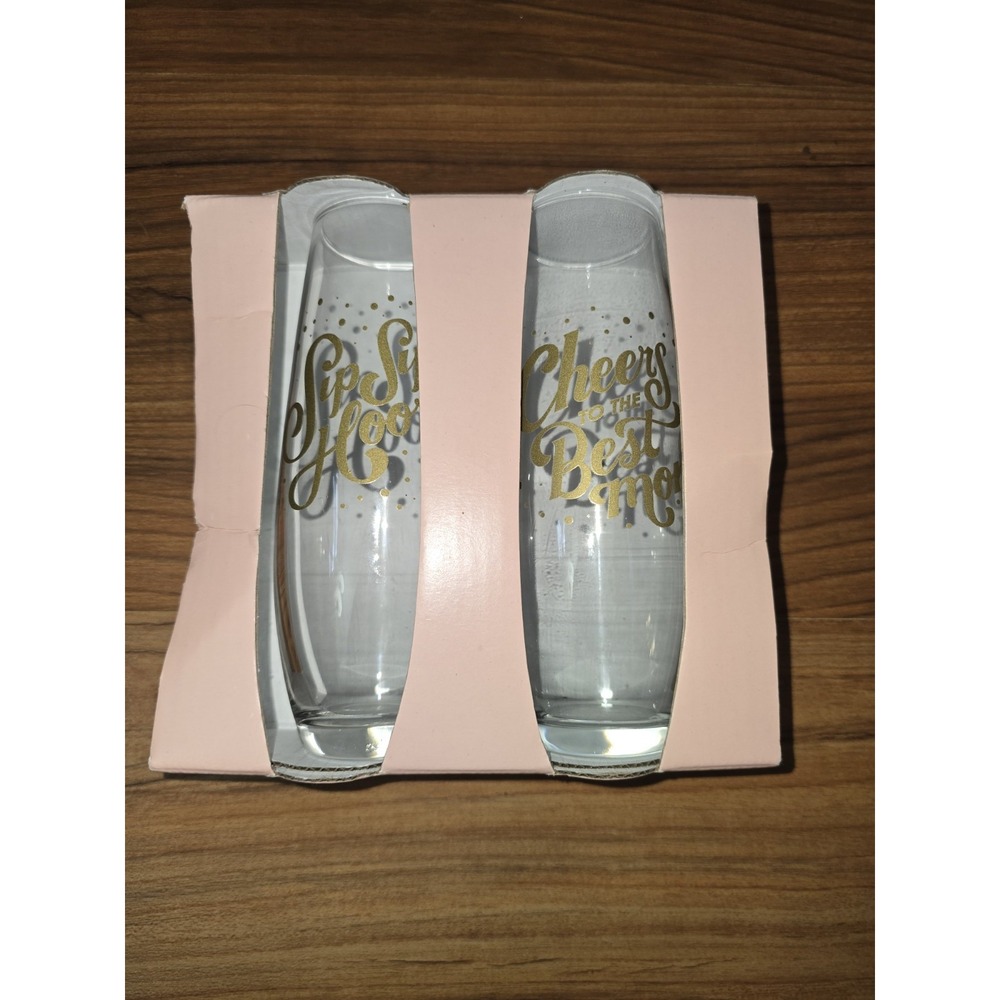 Spritz Best Mom Champagne Flute Set 2 Stemless Glasses Gold 9.6oz 053-24-2974